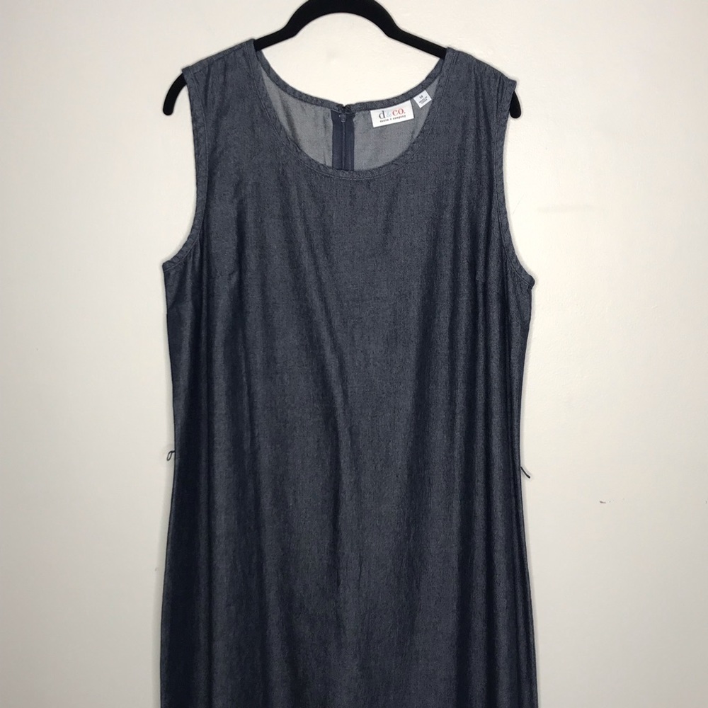 D & Co Plus Dark Wash Denim Maxi Dress Side Slits